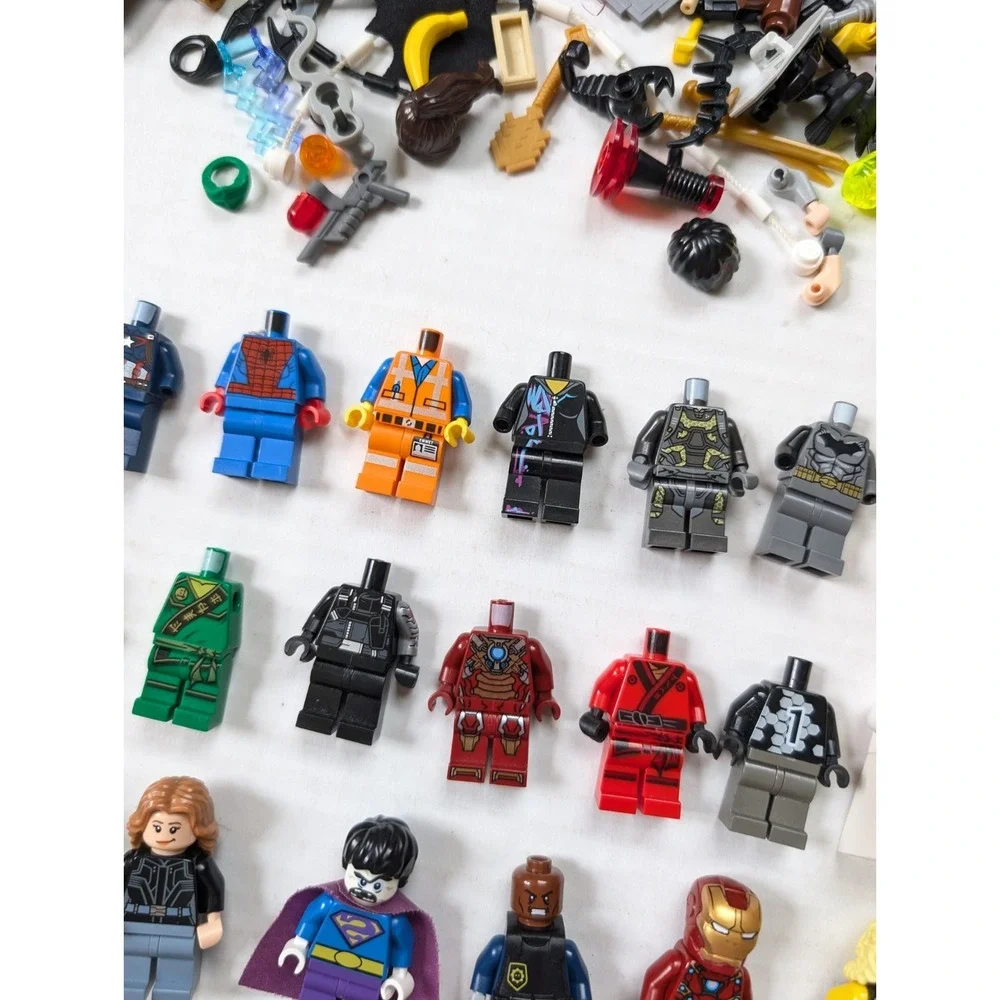 READ Lego Minifigure Lot Full Figures Parts Pieces Accessories Weapons Marvel DC
